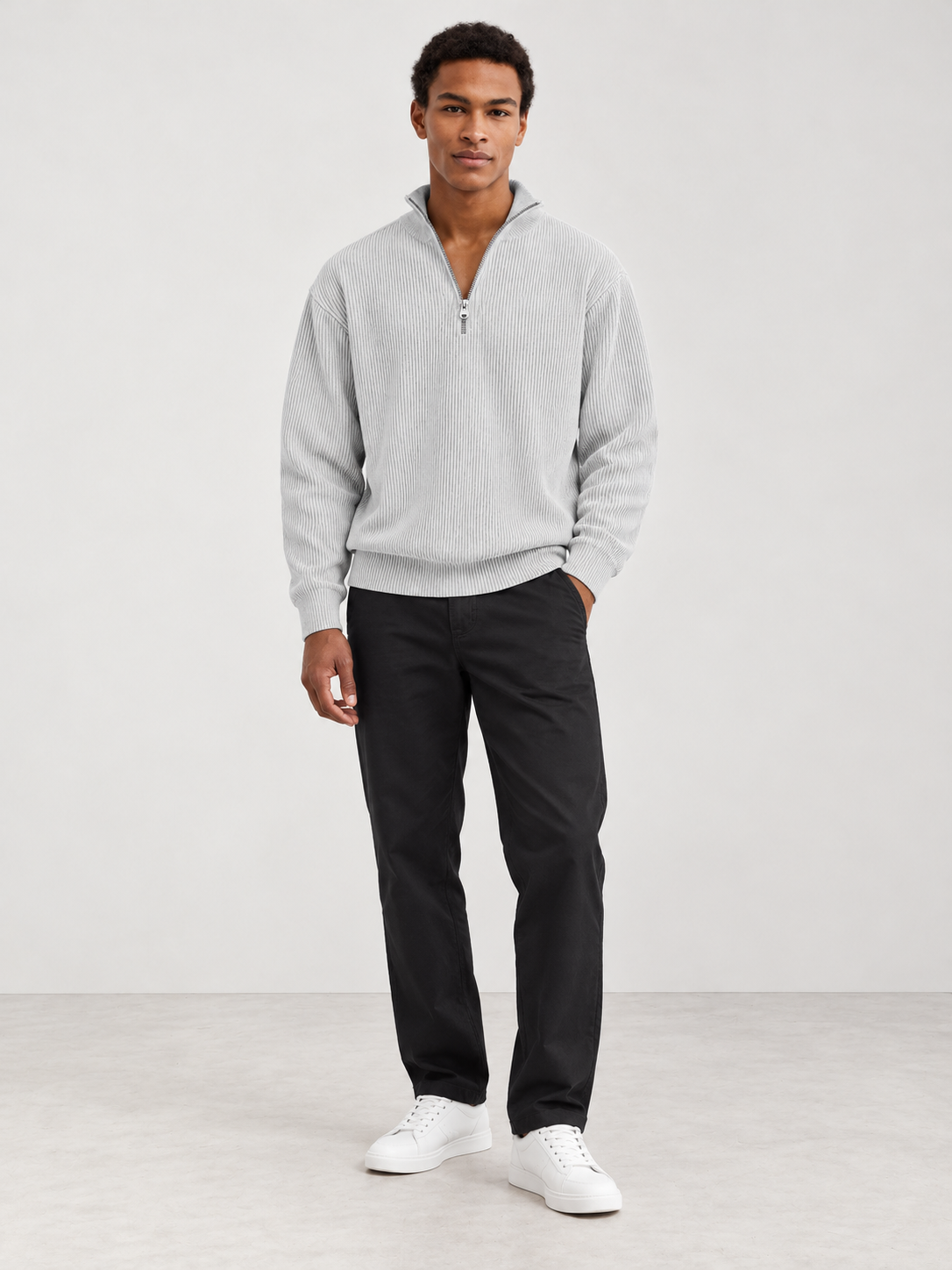 Men's Trendy Knit Jumper - white model