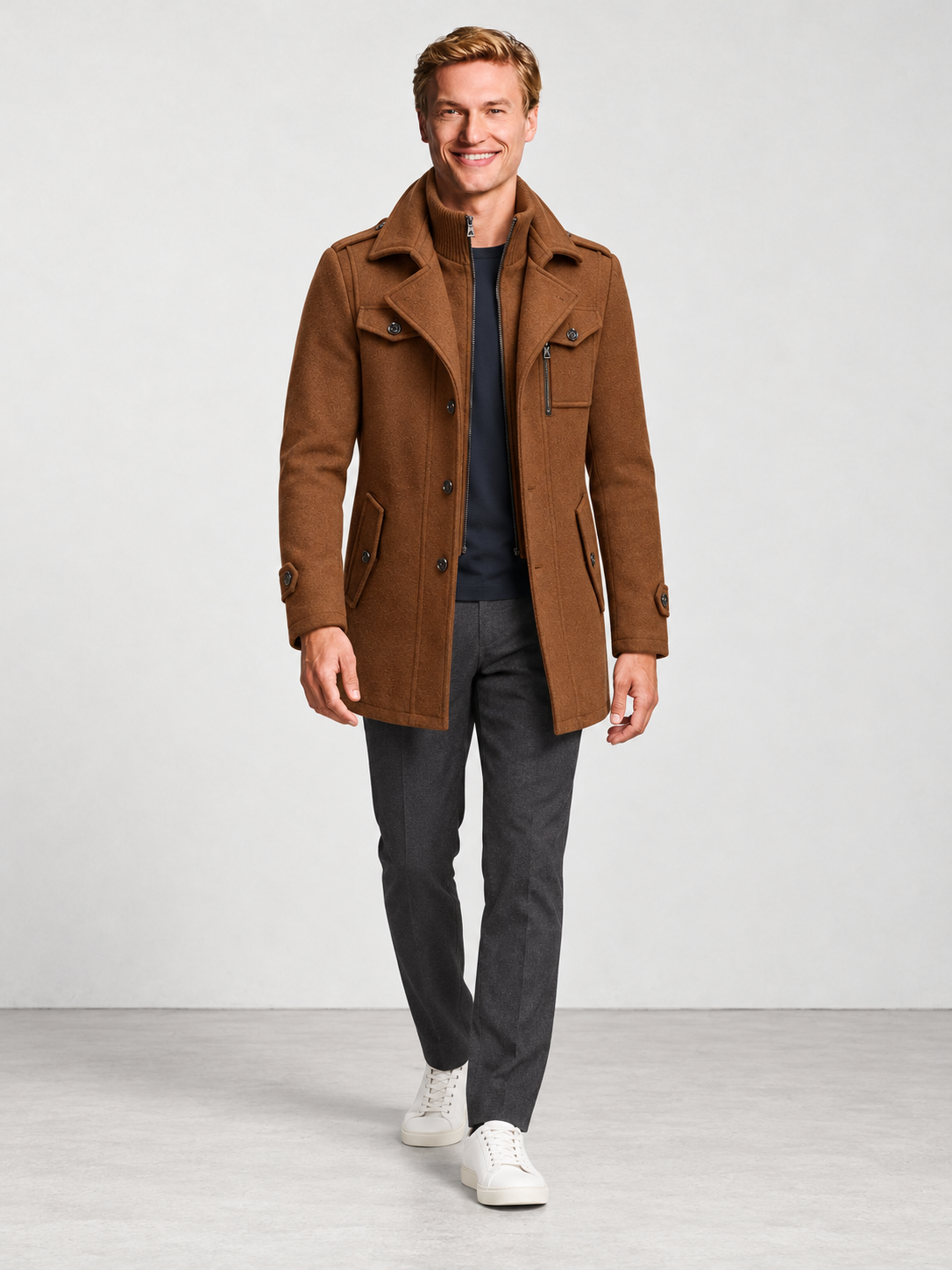 Men's Two Piece Layered Coat - camel model