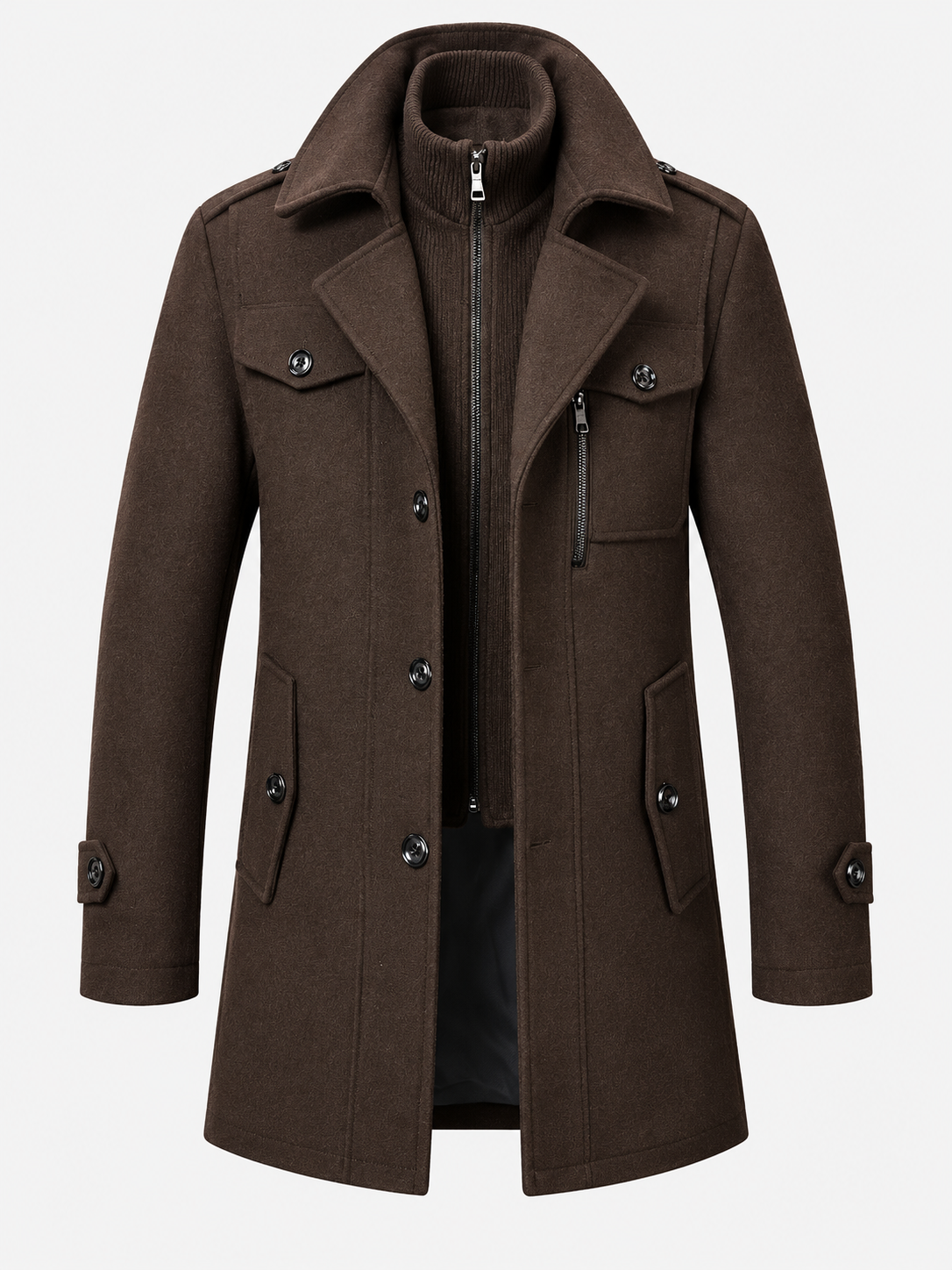 Men's Two Piece Layered Coat - dark brown product