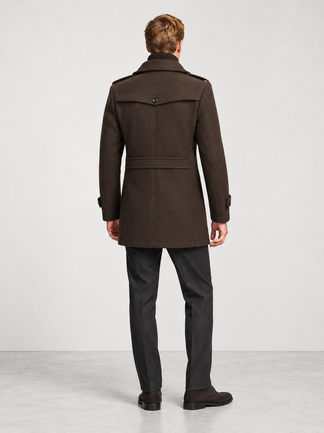 Men's Two Piece Layered Coat - dark brown back