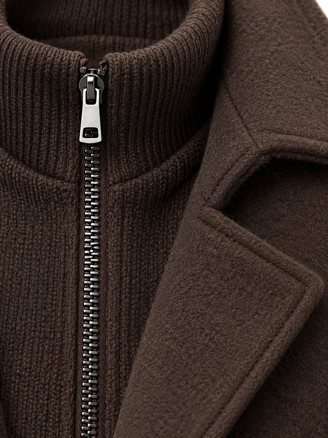 Men's Two Piece Layered Coat - dark brown detail