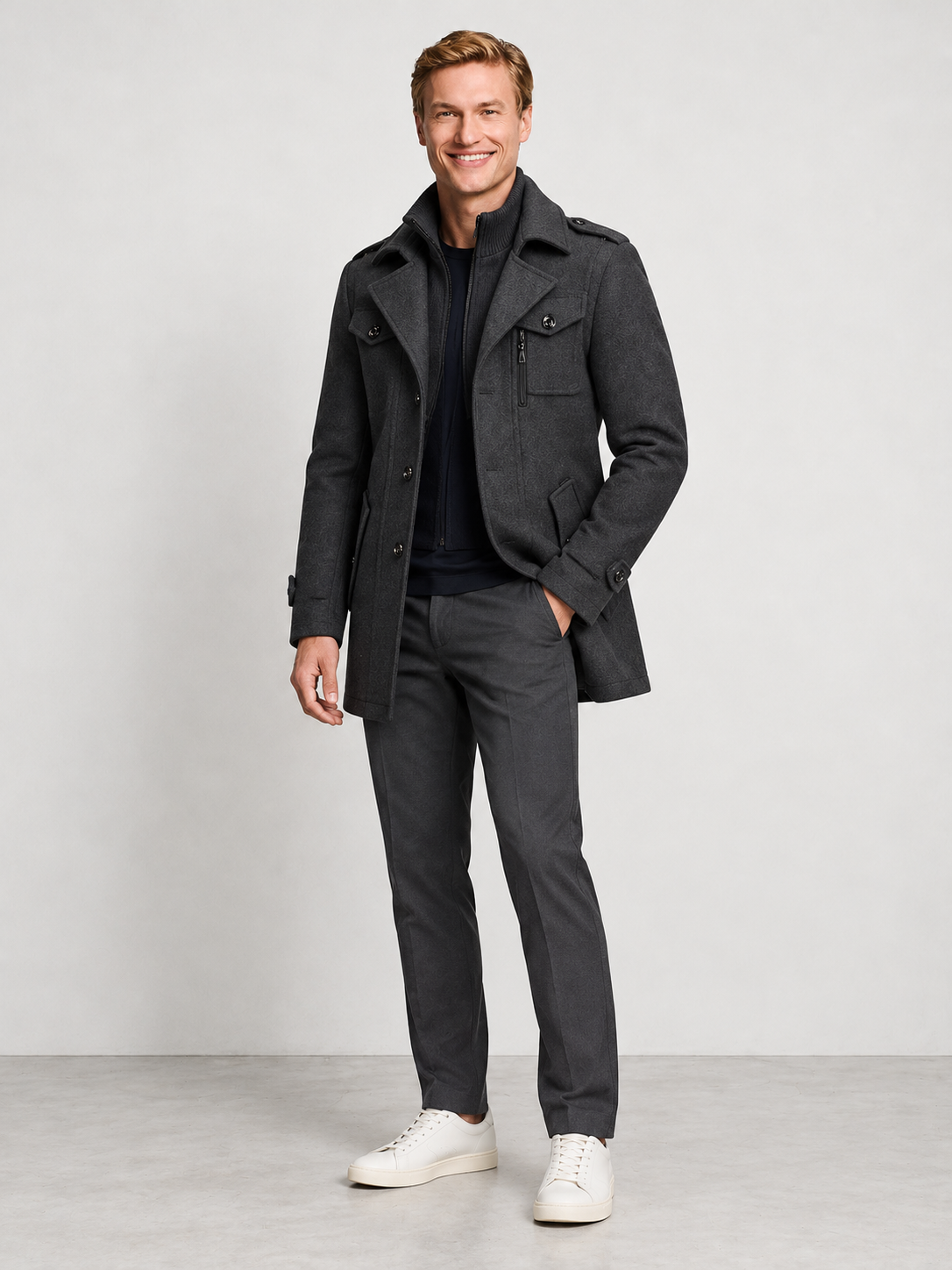 Men's Two Piece Layered Coat - grey model