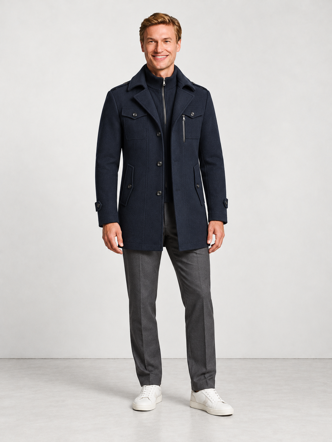 Men's Two Piece Layered Coat - navy model