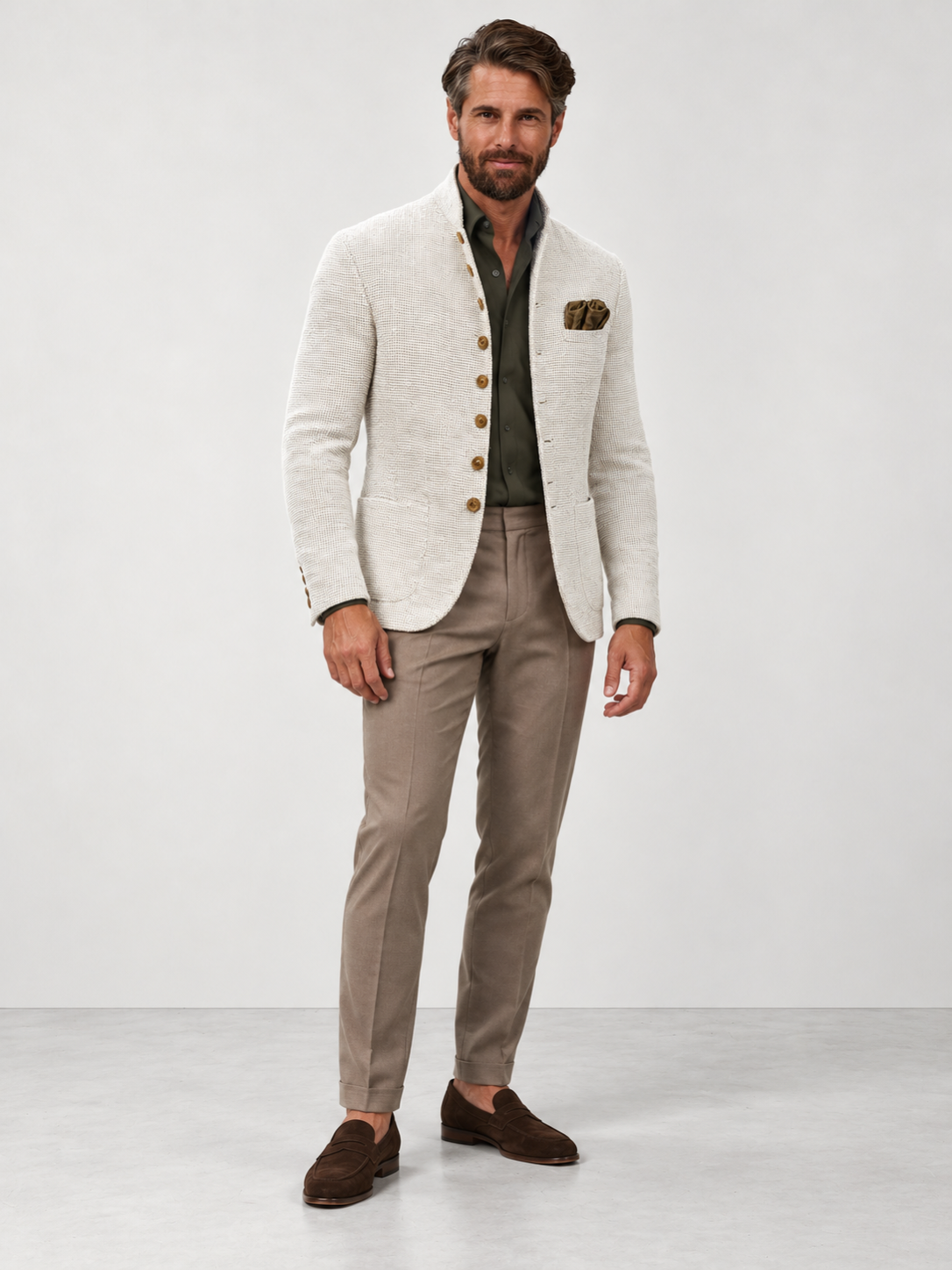 Men's White Refined Single Breasted Knit Cardigan - white model