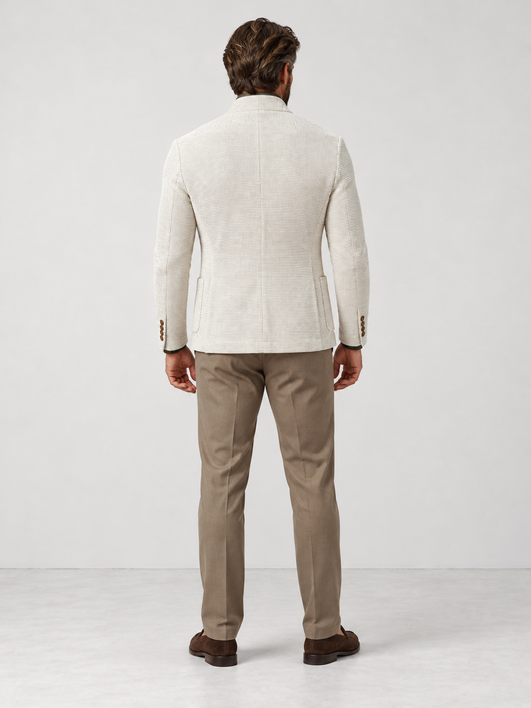 Men's White Refined Single Breasted Knit Cardigan - white back