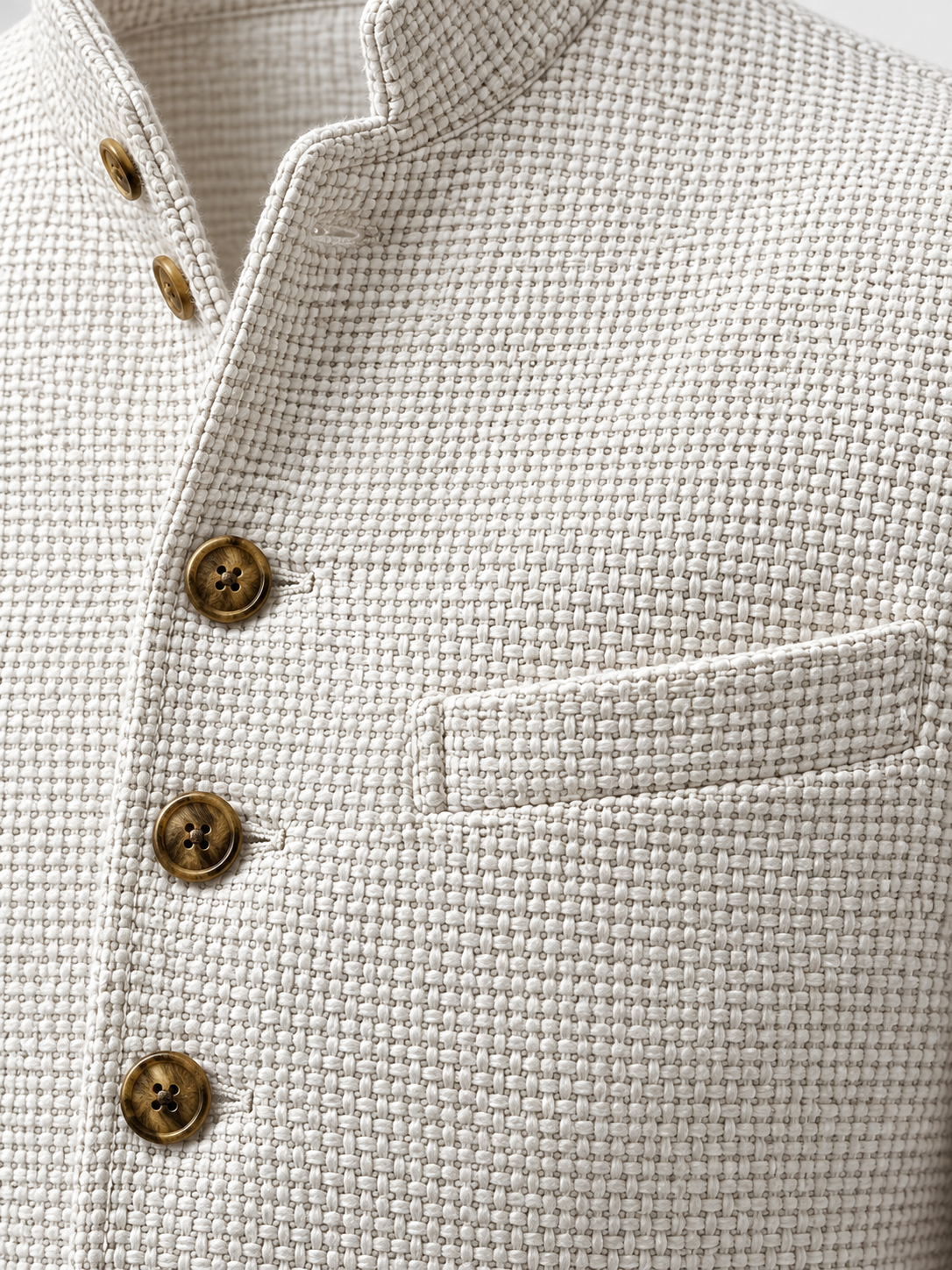 Men's White Refined Single Breasted Knit Cardigan - white detail