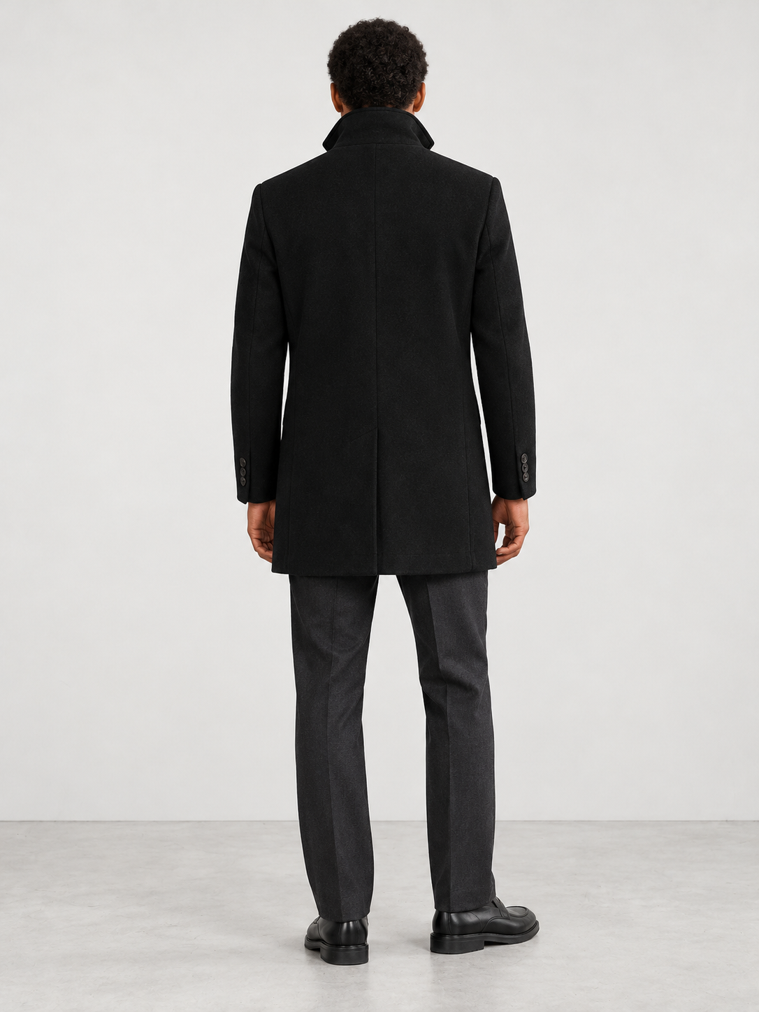 Men's Winter Tailored Stand Collar Coat - black back