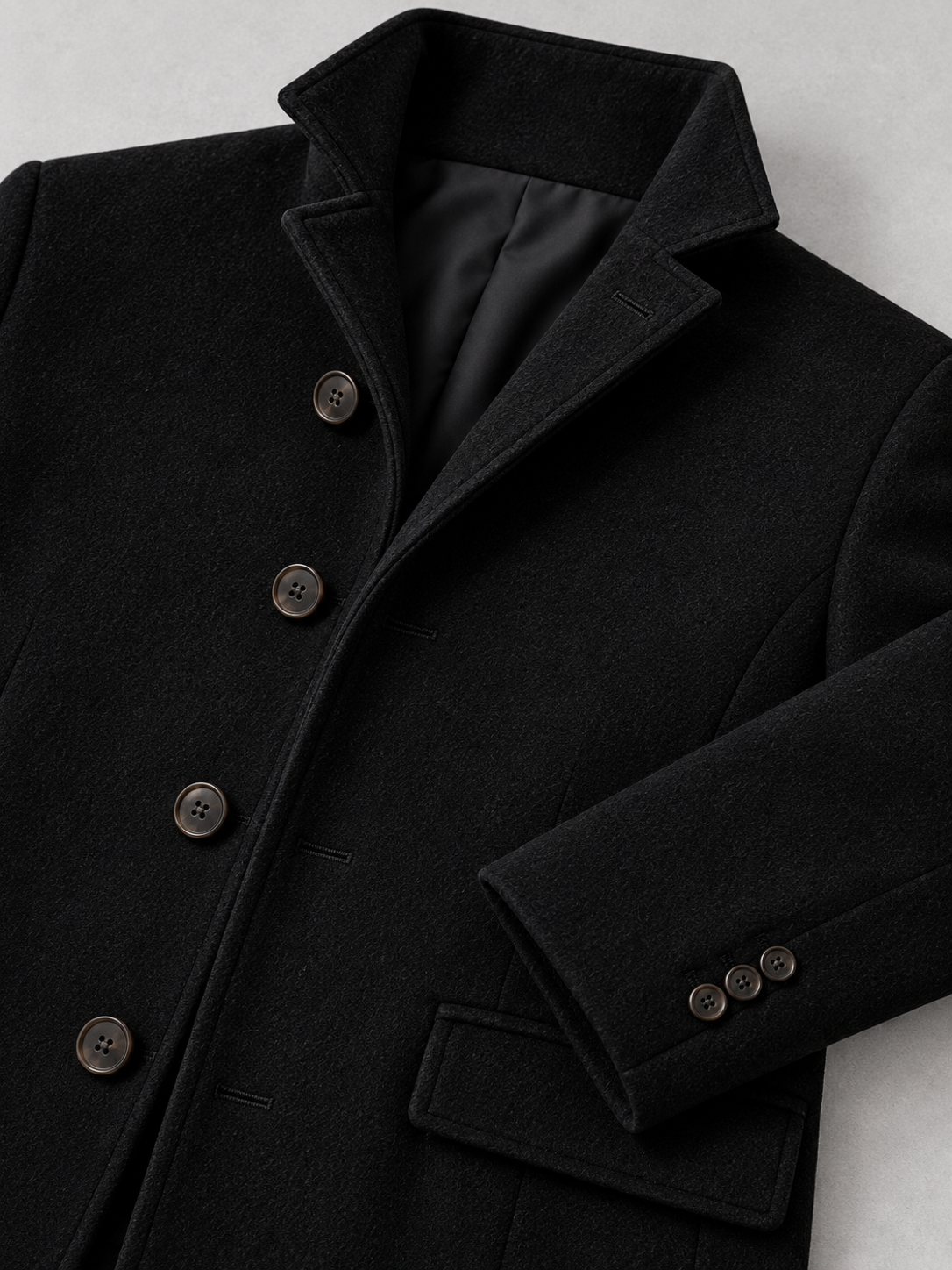 Men's Winter Tailored Stand Collar Coat - black detail