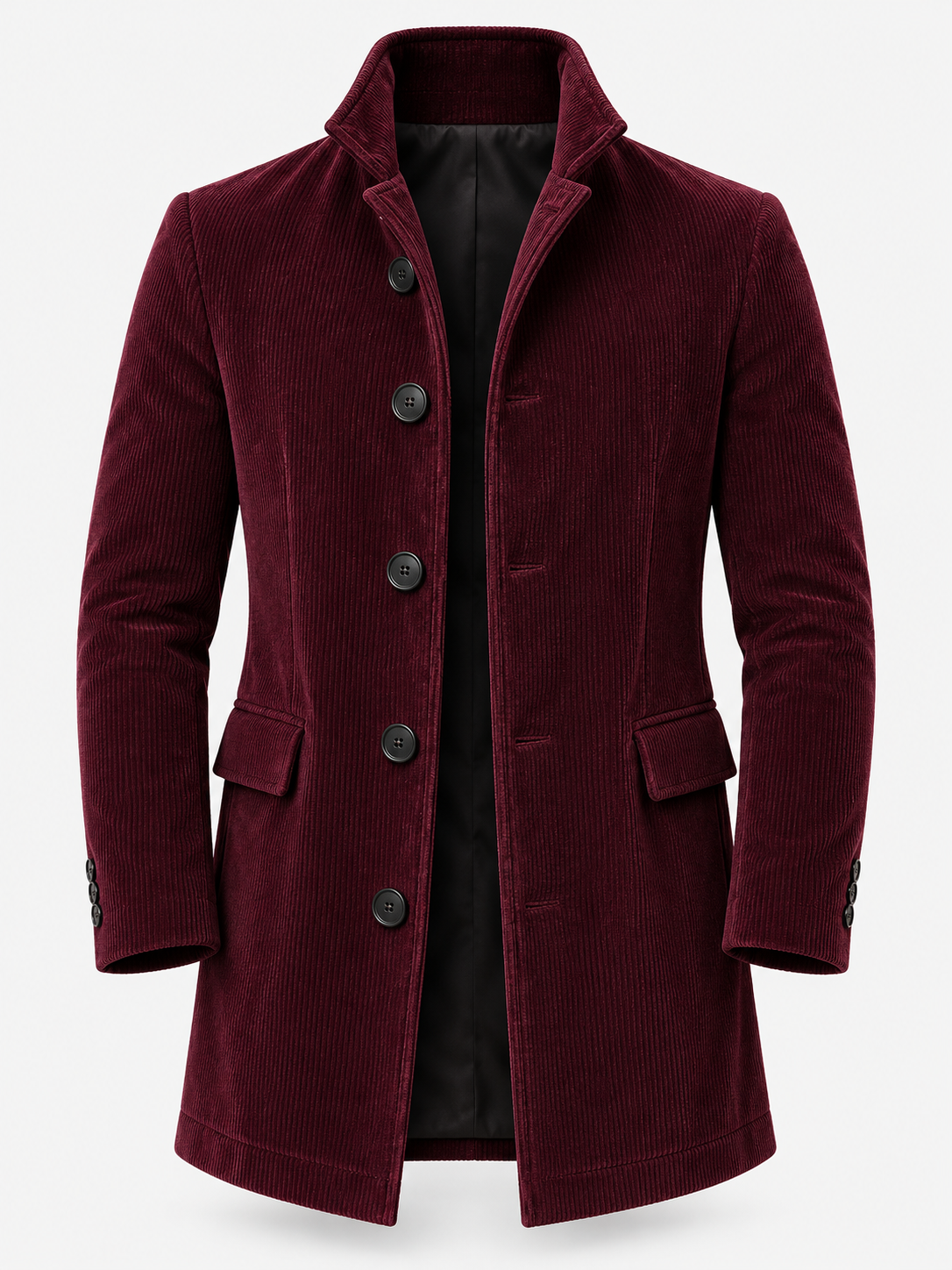 Men's Winter Tailored Stand Collar Coat - burgundy product