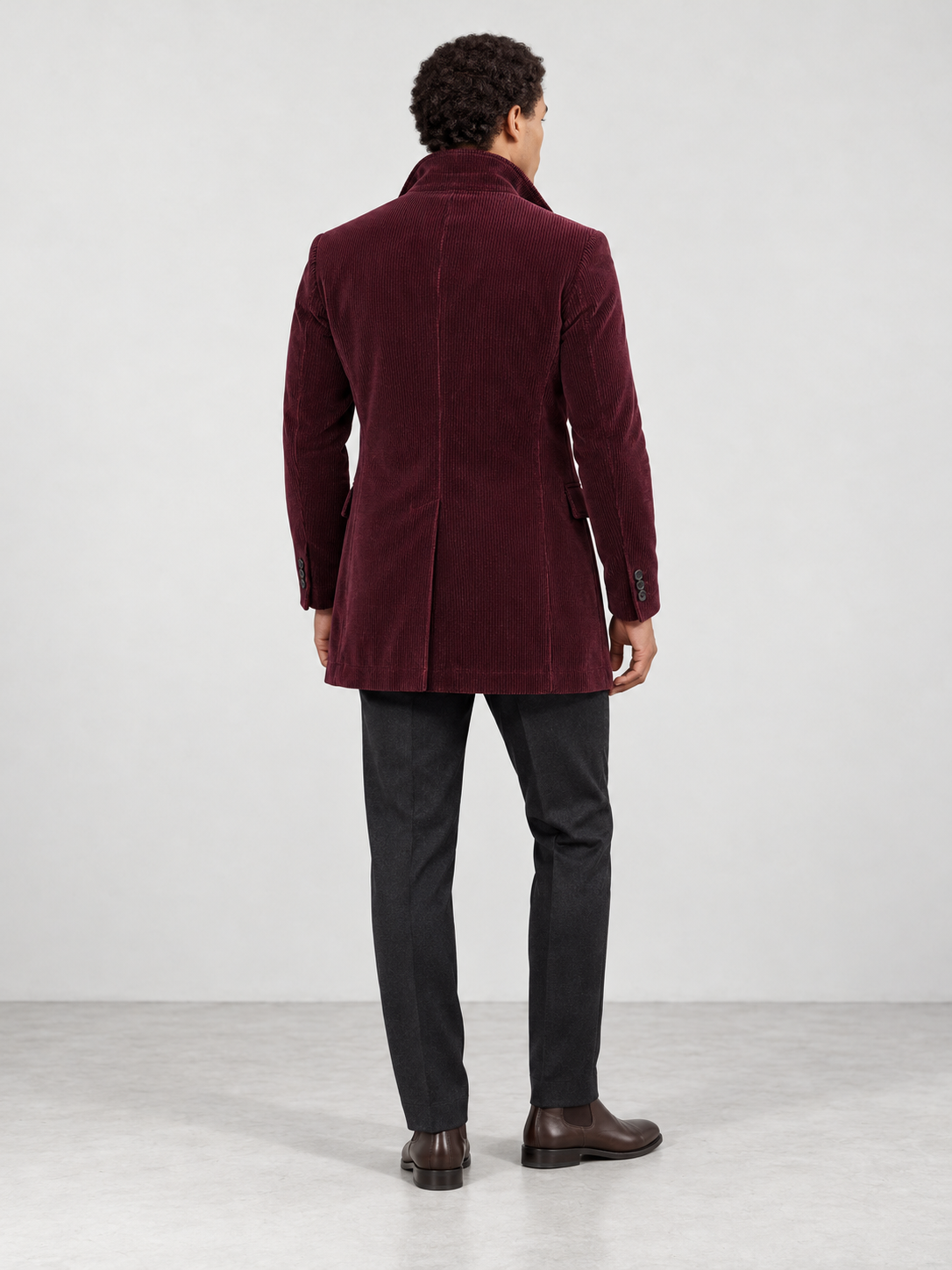Men's Winter Tailored Stand Collar Coat - burgundy back