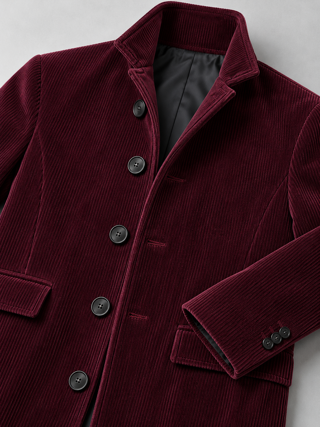 Men's Winter Tailored Stand Collar Coat - burgundy detail