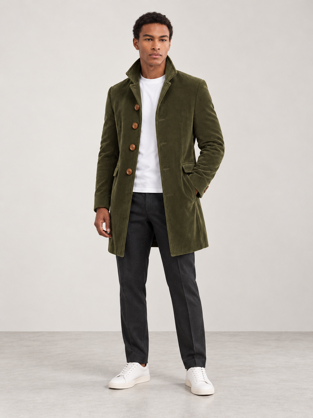 Men's Winter Tailored Stand Collar Coat - green model