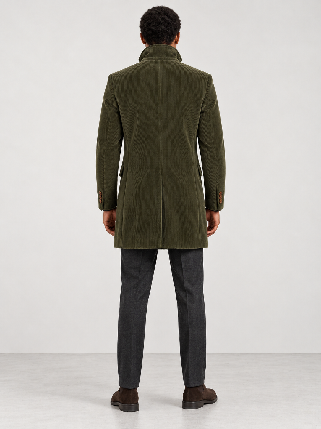 Men's Winter Tailored Stand Collar Coat - green back