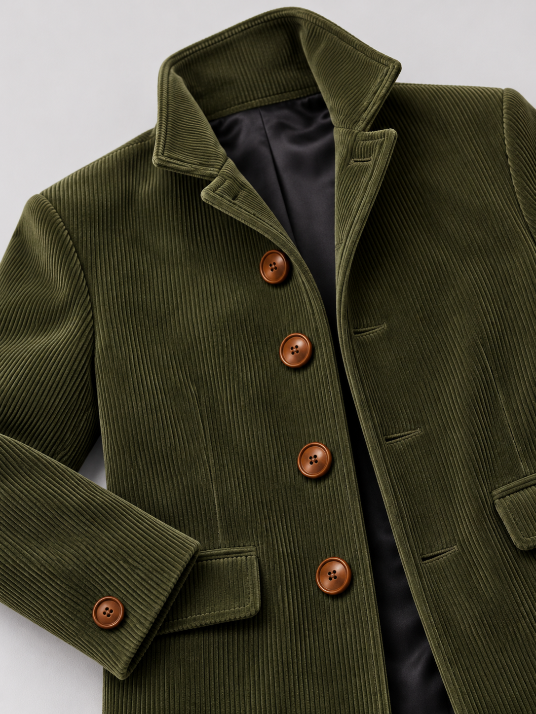 Men's Winter Tailored Stand Collar Coat - green detail
