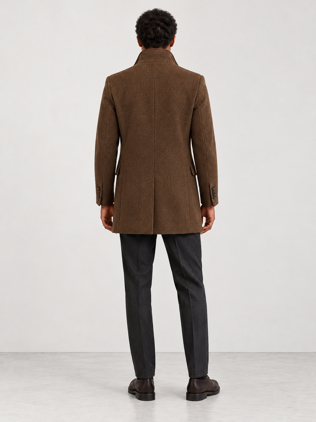Men's Winter Tailored Stand Collar Coat - light brown back