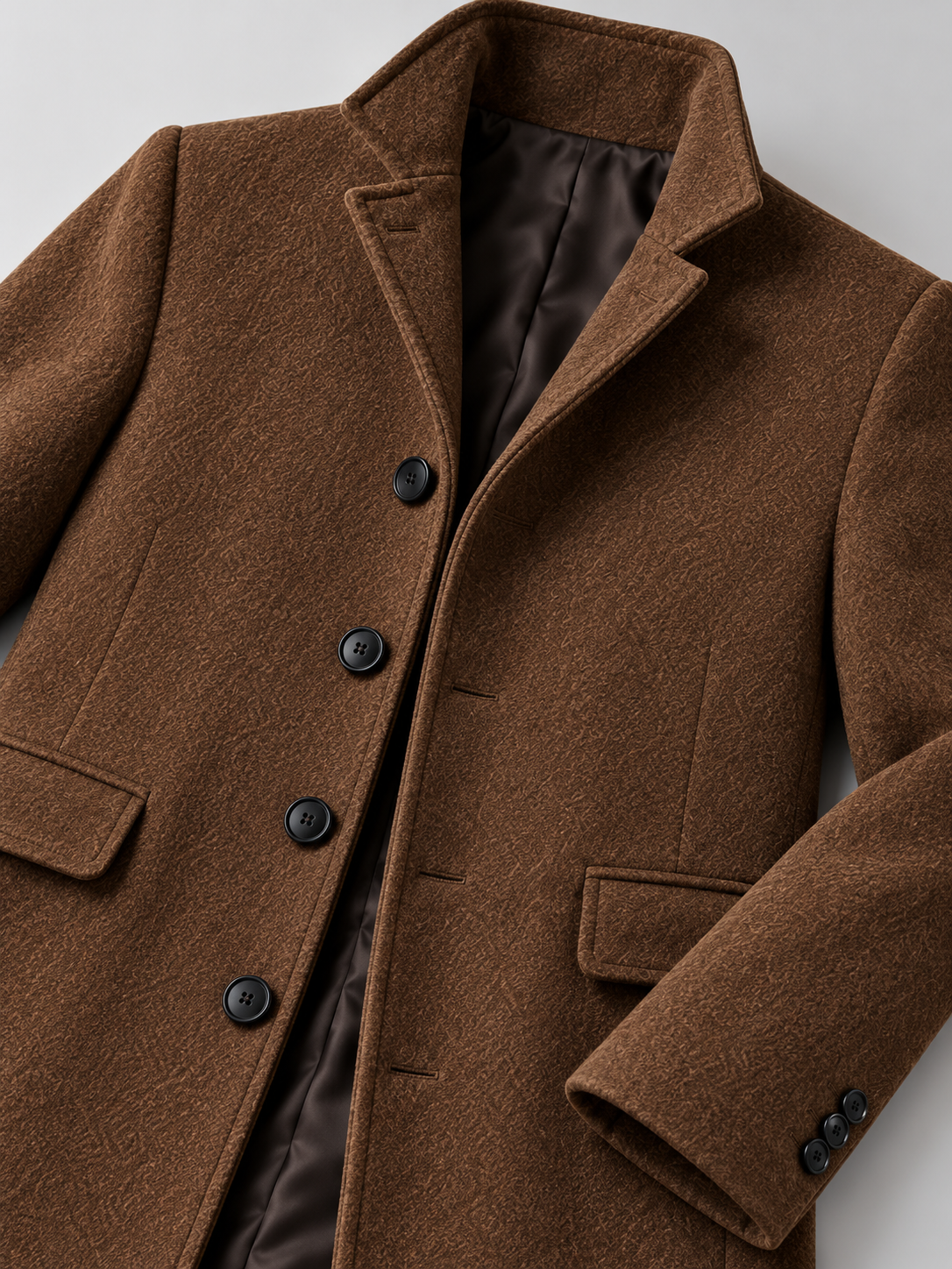 Men's Winter Tailored Stand Collar Coat - light brown detail