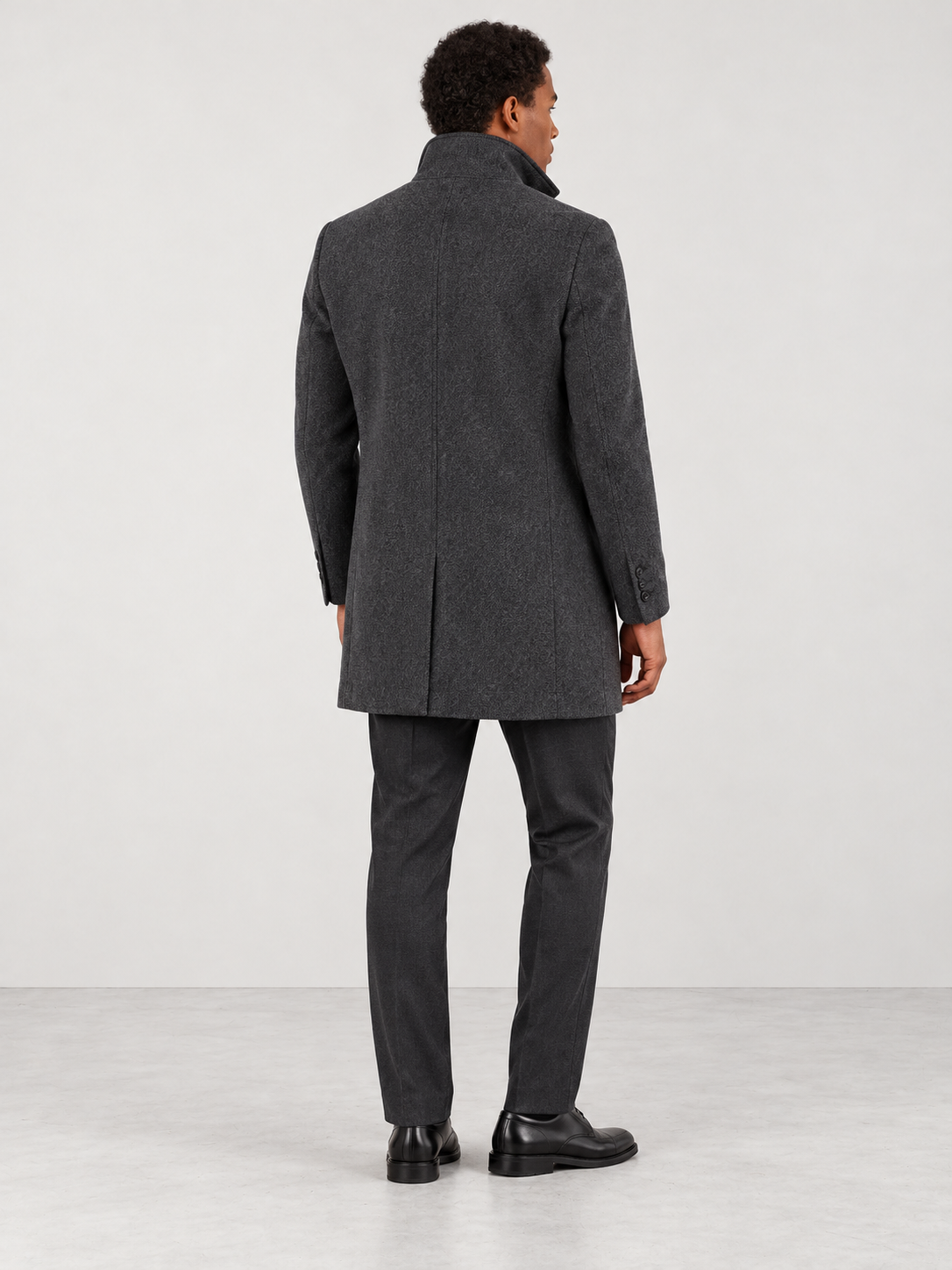 Men's Winter Tailored Stand Collar Coat - light grey back