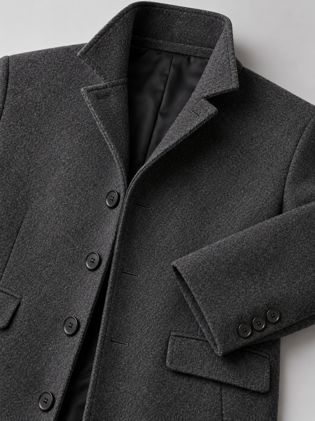 Men's Winter Tailored Stand Collar Coat - light grey detail