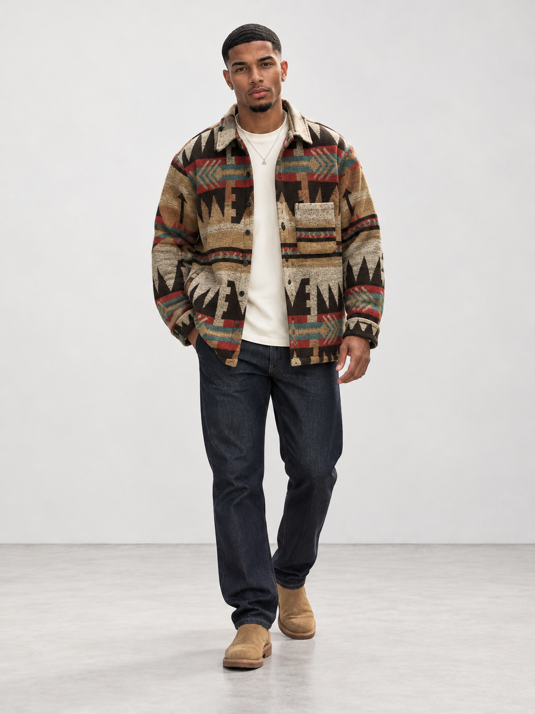 Men's Warm Textured Classic Jacket - dark brown model