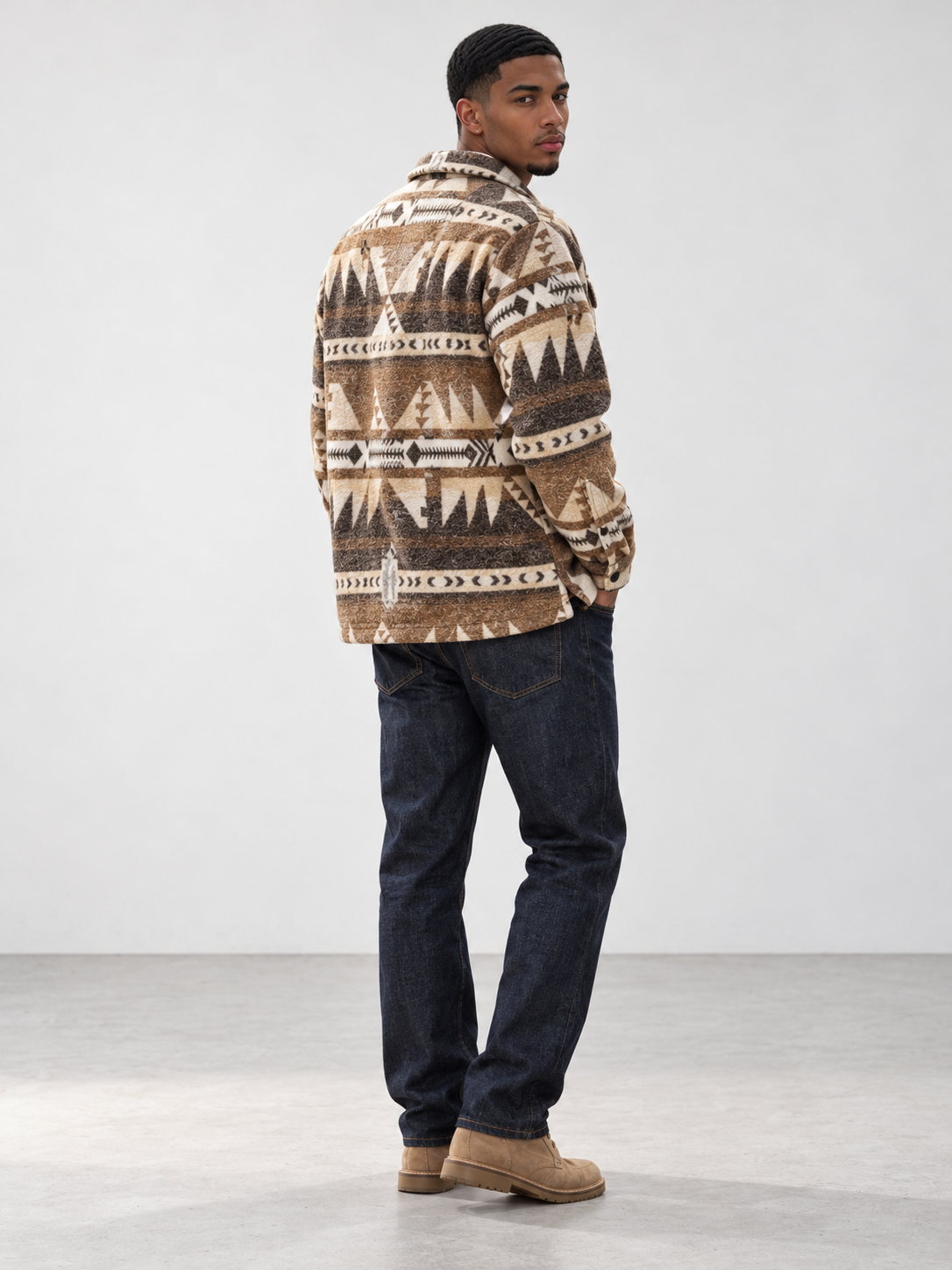 Men's Warm Textured Classic Jacket - light brown back