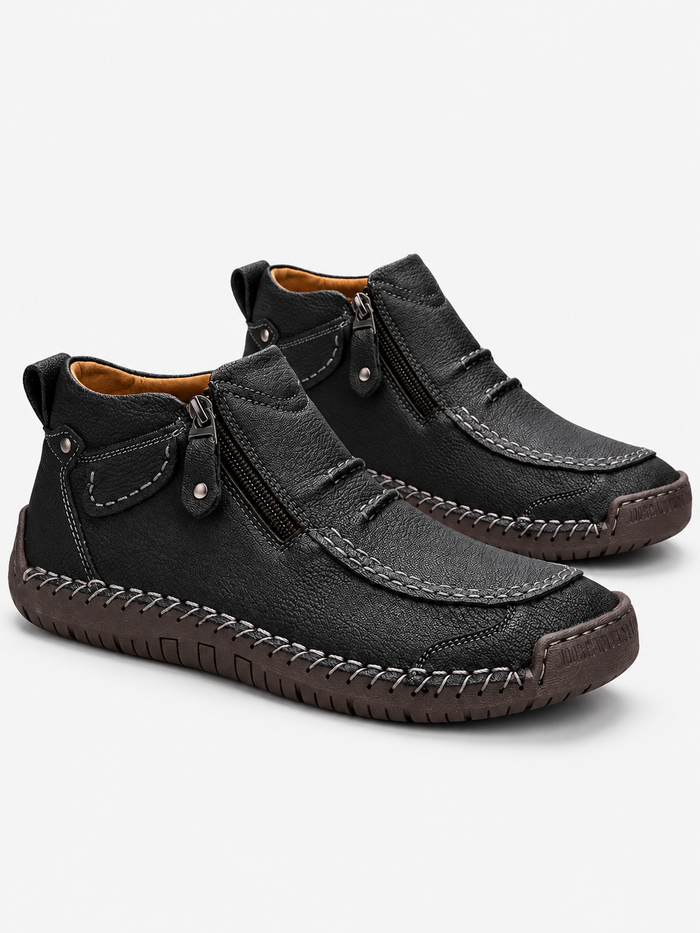 Men's Contrast Stitch Zip Leather-Look Ankle Boots