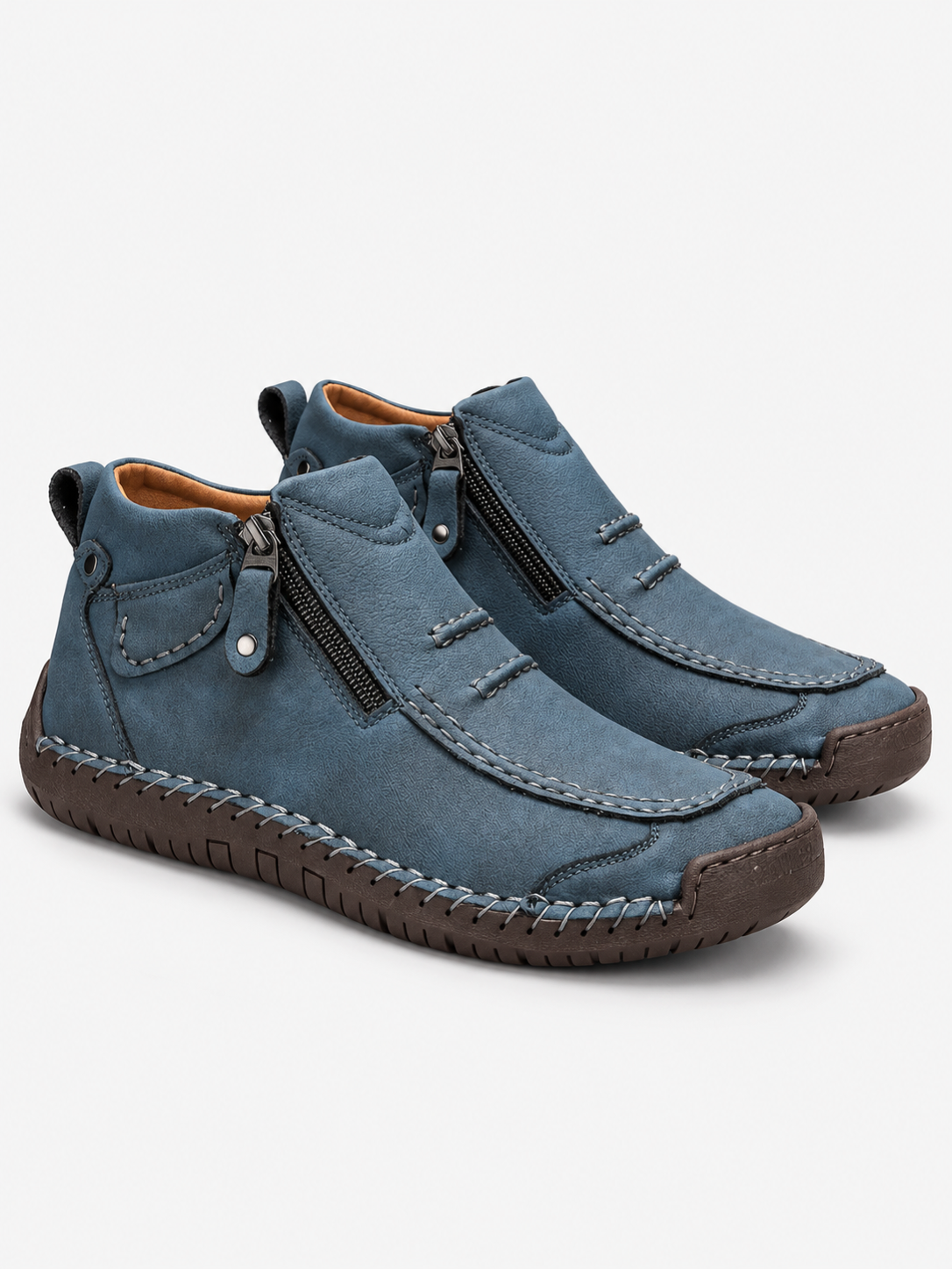 Men's Contrast Stitch Zip Leather-Look Ankle Boots - blue product