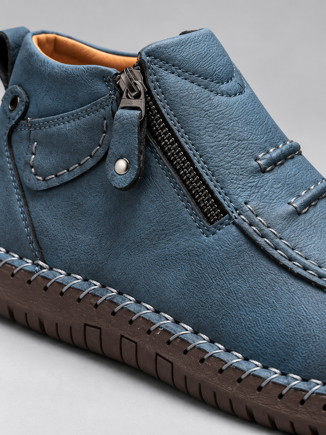Men's Contrast Stitch Zip Leather-Look Ankle Boots - blue detail