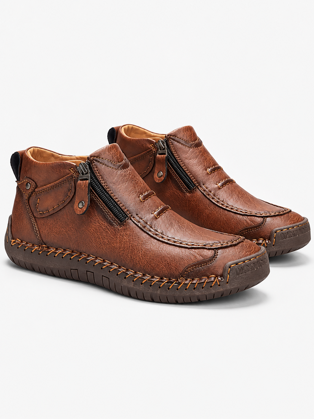 Men's Contrast Stitch Zip Leather-Look Ankle Boots - brown product