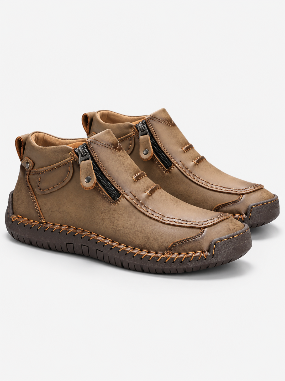 Men's Contrast Stitch Zip Leather-Look Ankle Boots - khaki product