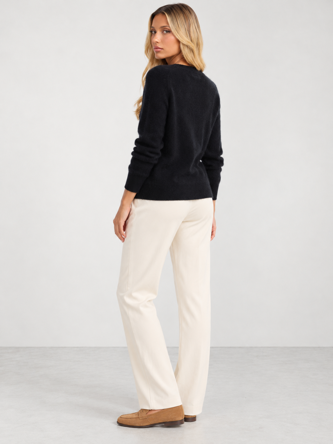 Women's Soft Knit Crew Neck Cardigan - black back