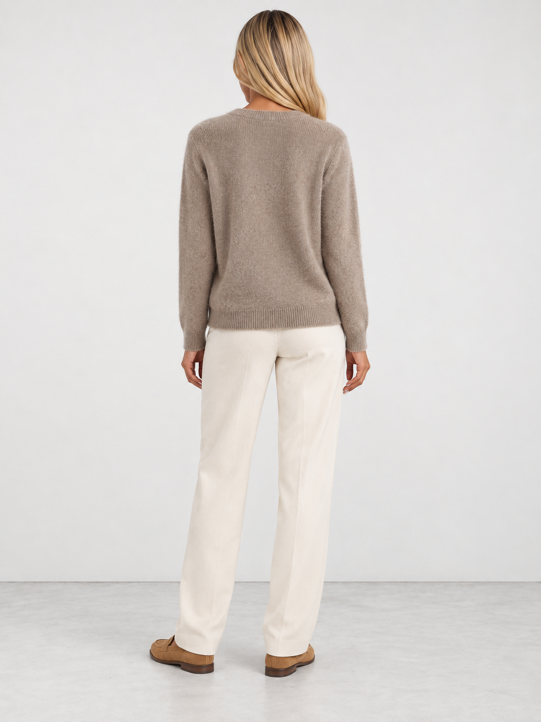 Women's Soft Knit Crew Neck Cardigan - brown back