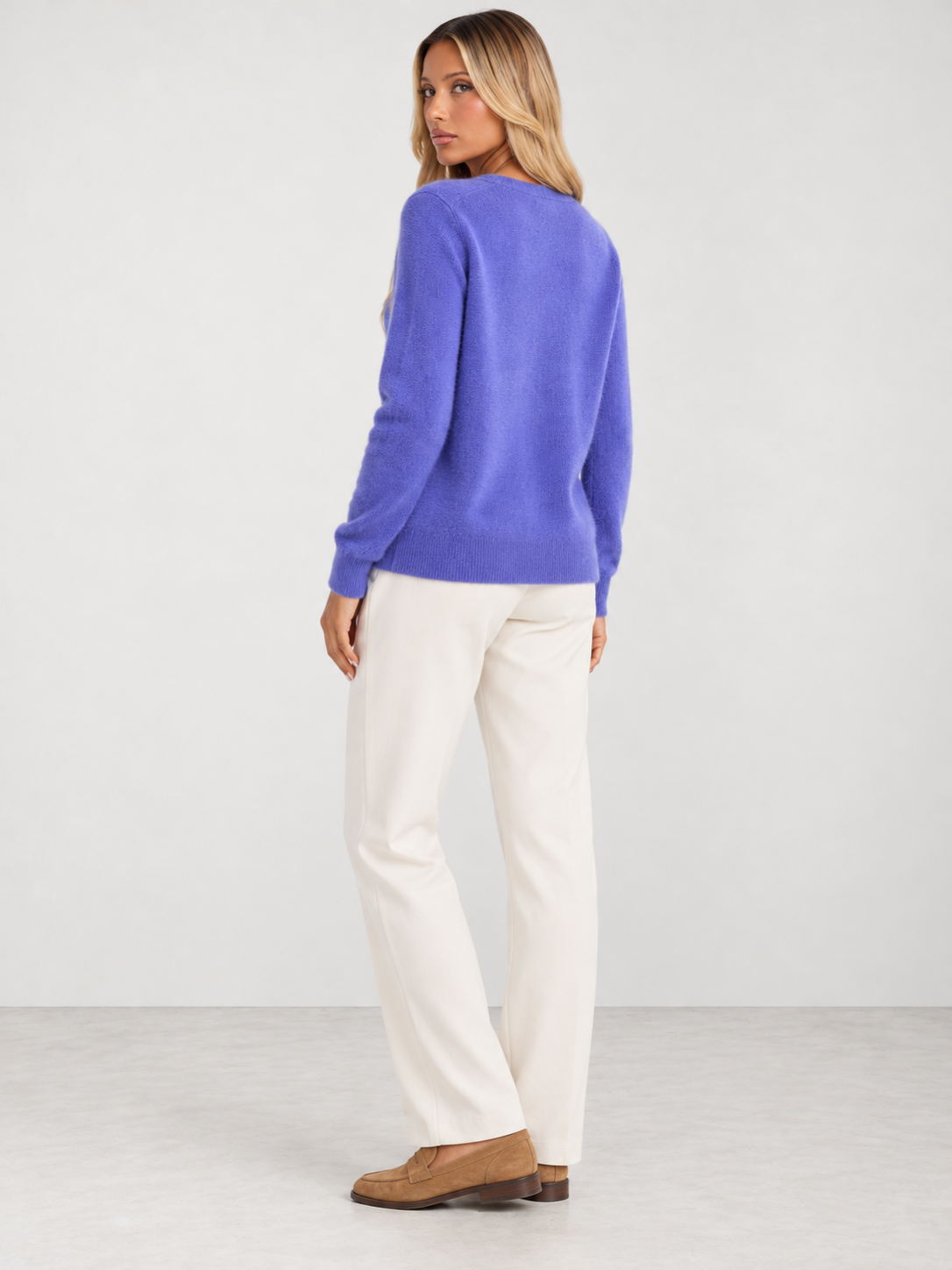 Women's Soft Knit Crew Neck Cardigan - dark blue back
