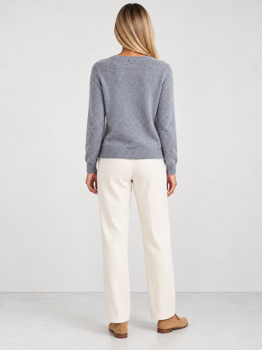 Women's Soft Knit Crew Neck Cardigan - grey back