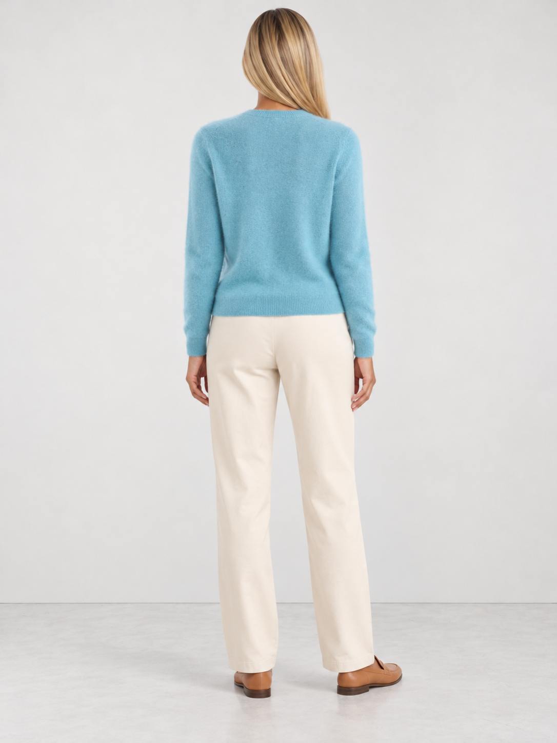 Women's Soft Knit Crew Neck Cardigan - light blue back