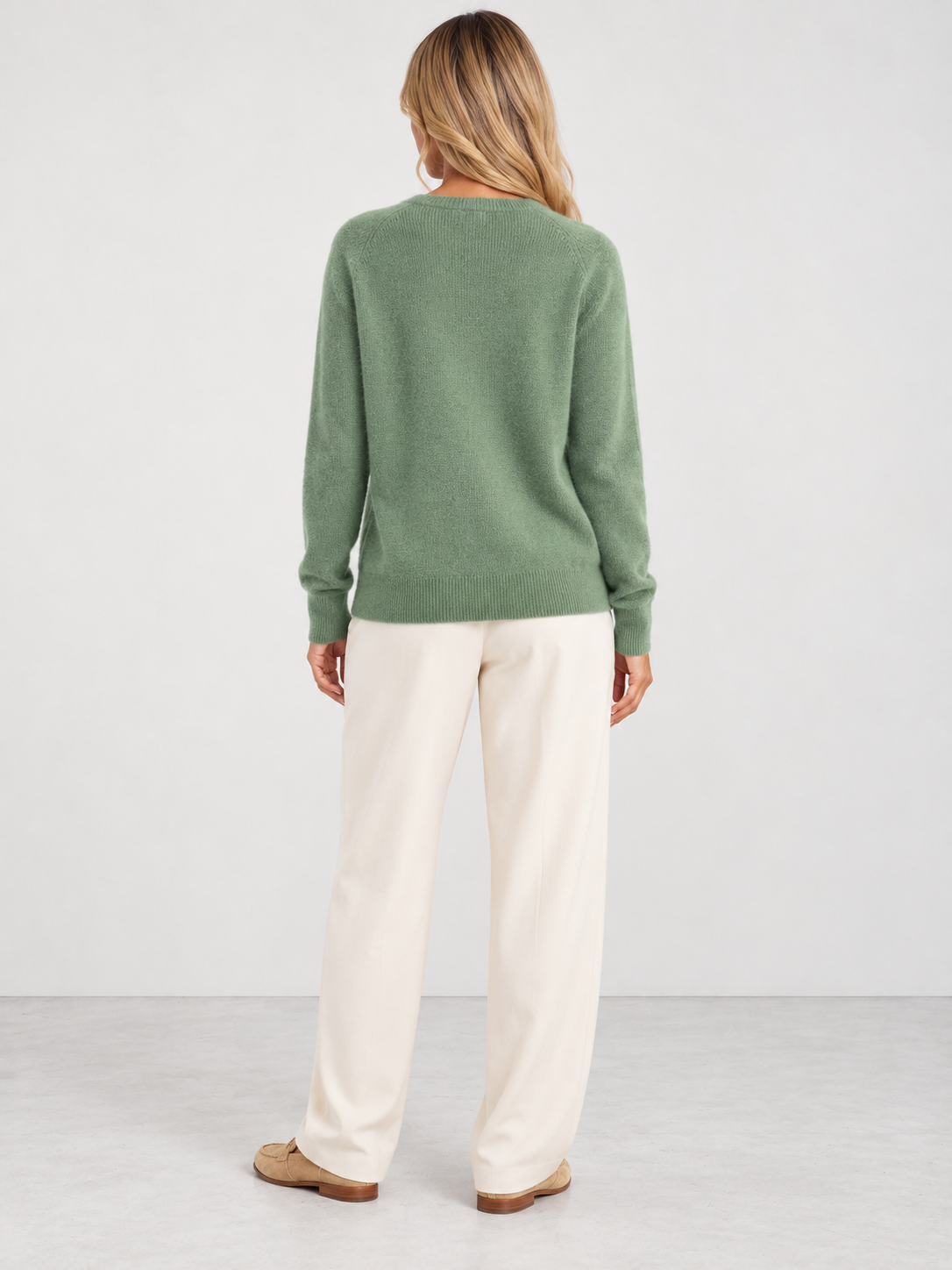 Women's Soft Knit Crew Neck Cardigan - light green back