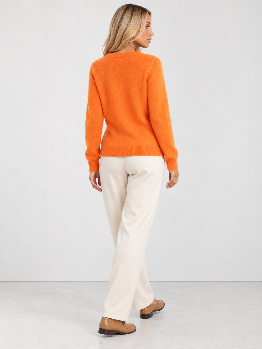 Women's Soft Knit Crew Neck Cardigan - orange back