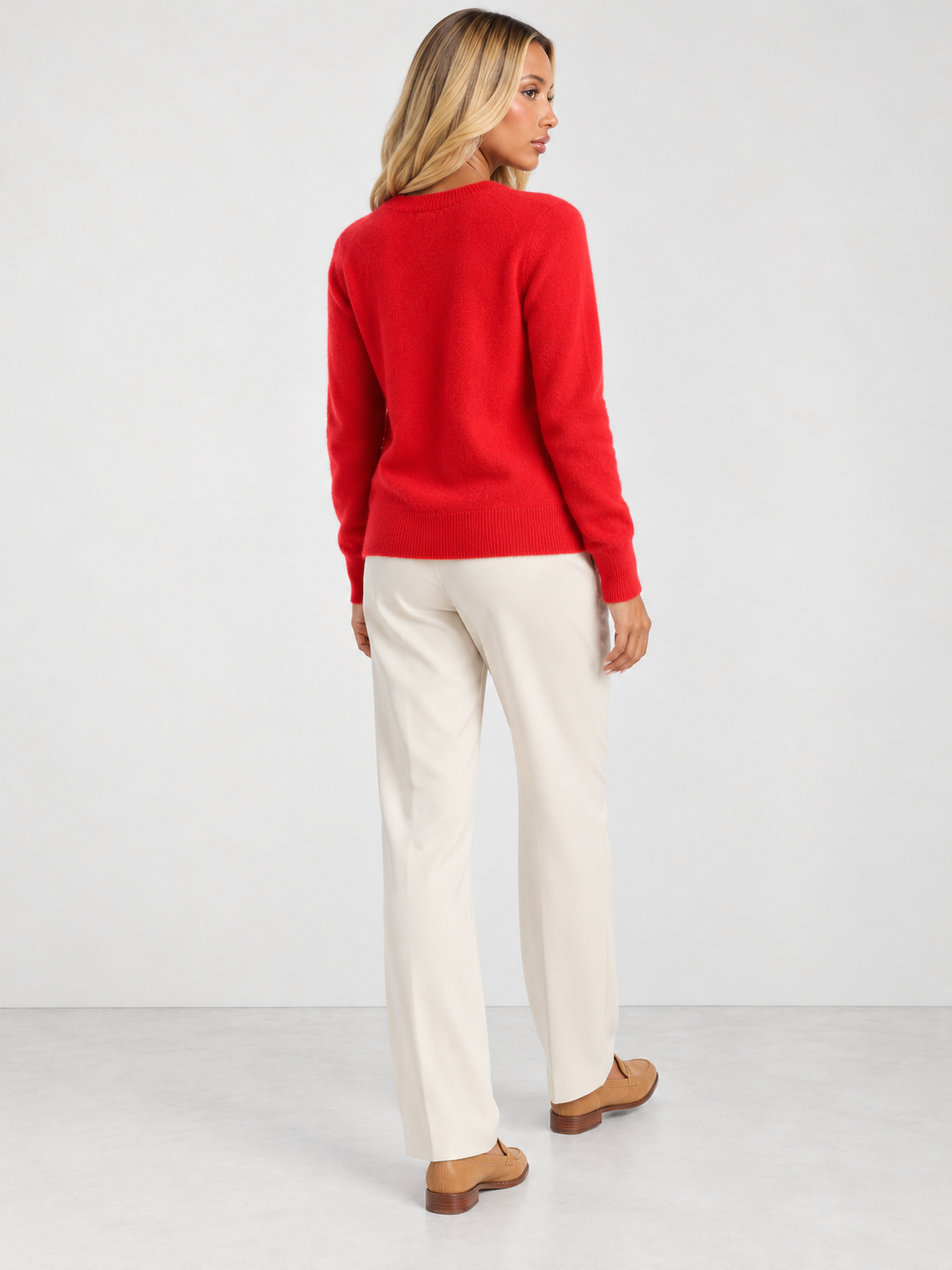 Women's Soft Knit Crew Neck Cardigan - red back