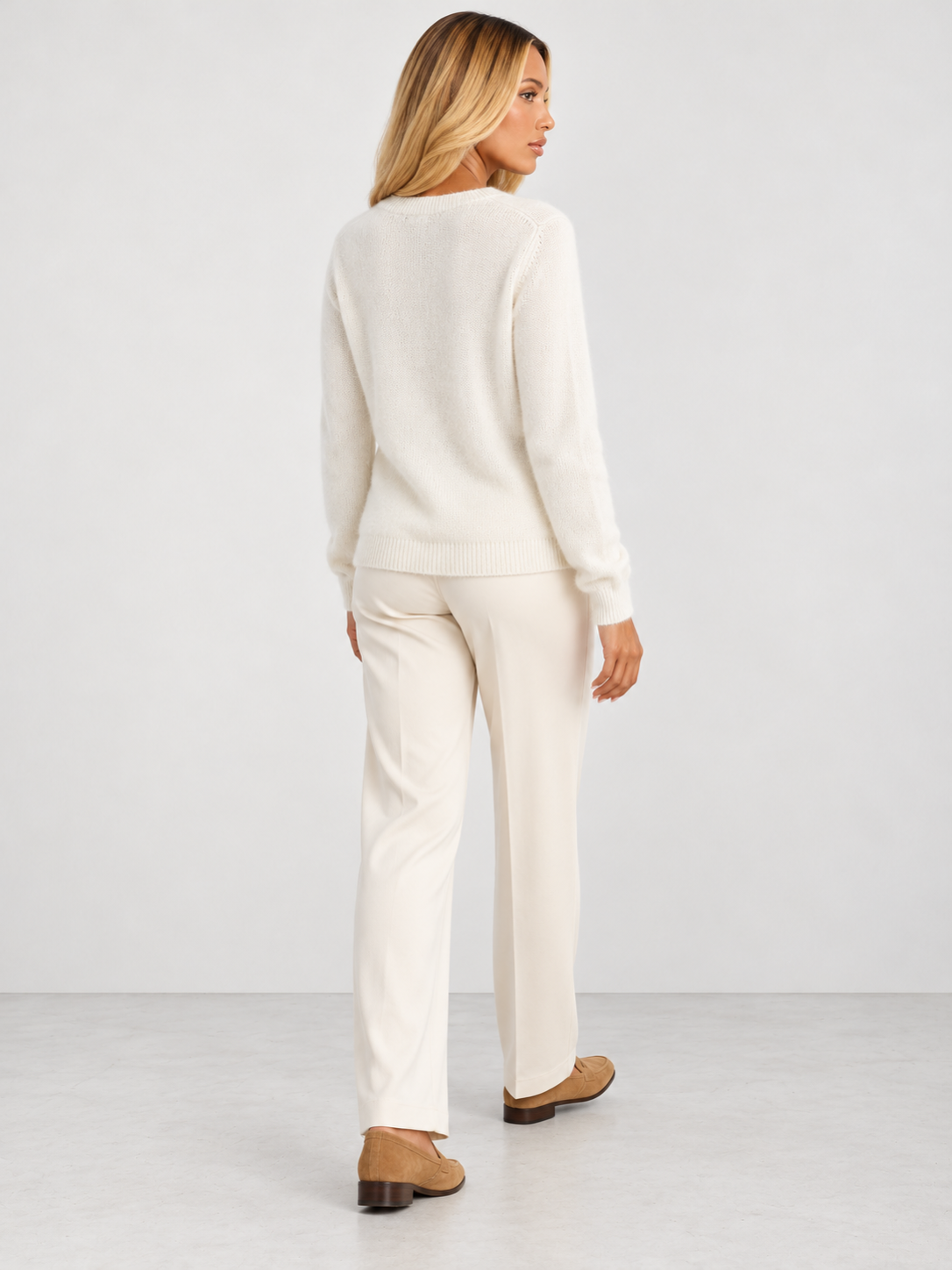 Women's Soft Knit Crew Neck Cardigan - white back