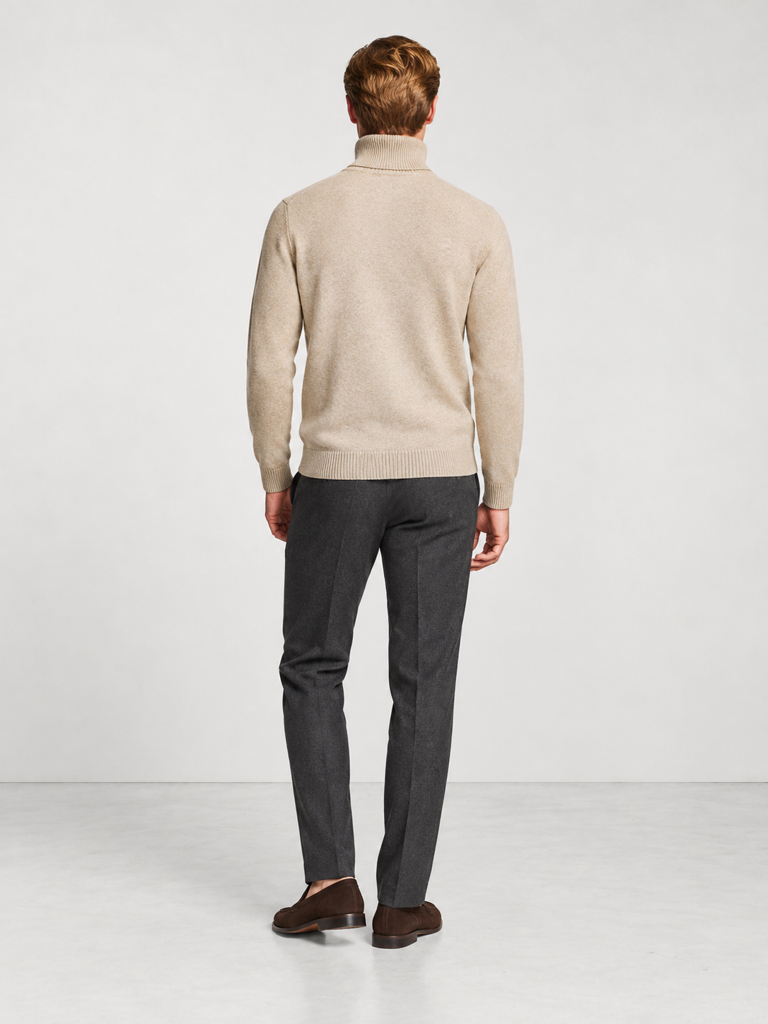 Men's Soft Knit Roll Neck Jumper - beige back