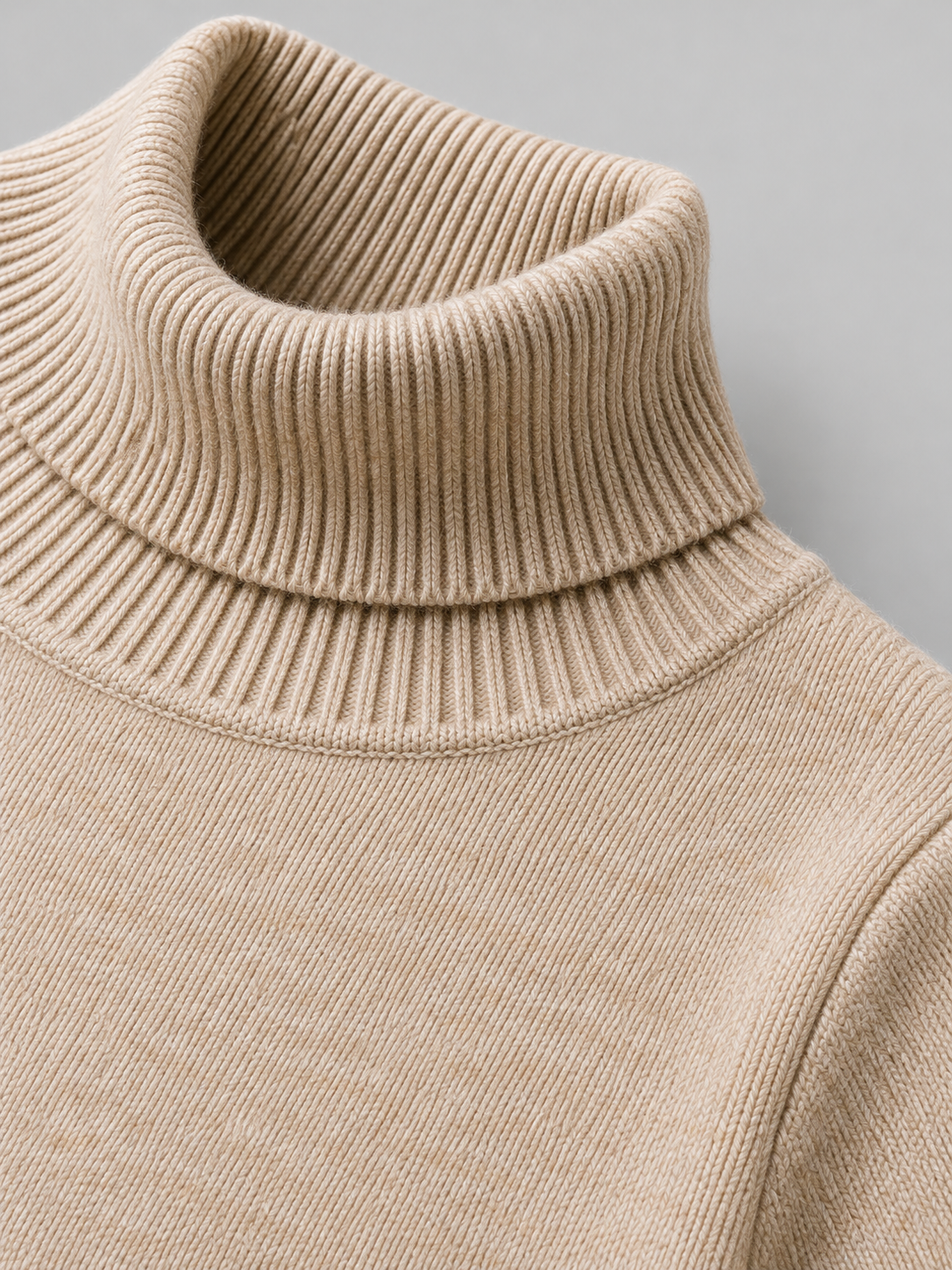 Men's Soft Knit Roll Neck Jumper - beige detail