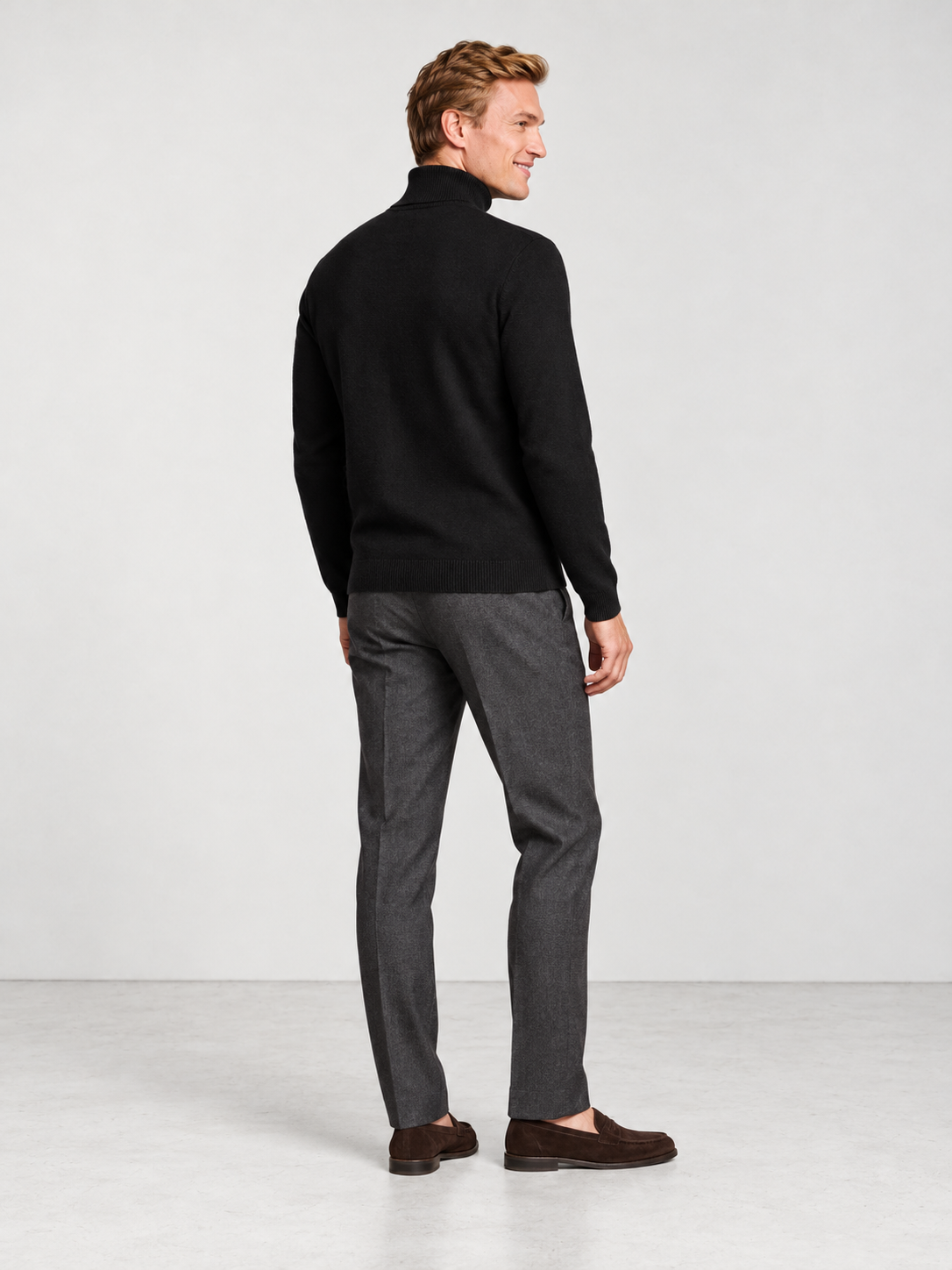 Men's Soft Knit Roll Neck Jumper - black back