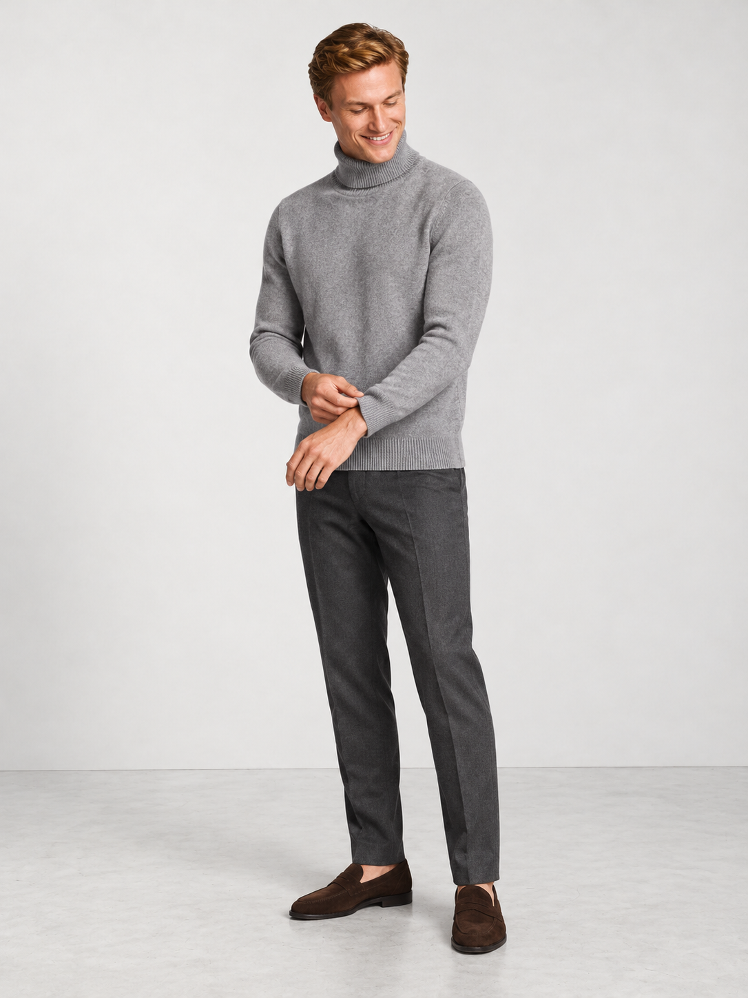Men's Soft Knit Roll Neck Jumper - grey model