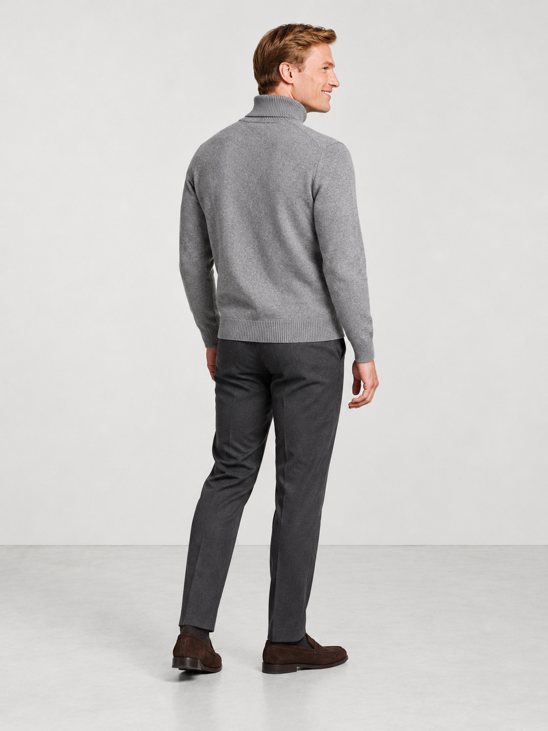 Men's Soft Knit Roll Neck Jumper - grey back