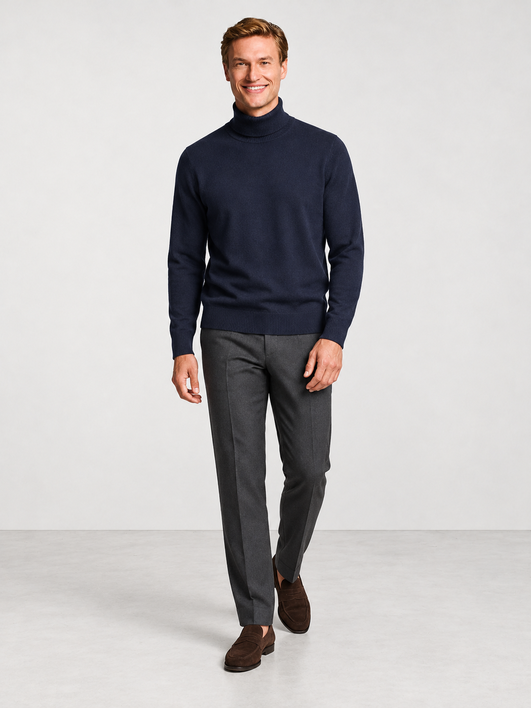 Men's Soft Knit Roll Neck Jumper - navy model