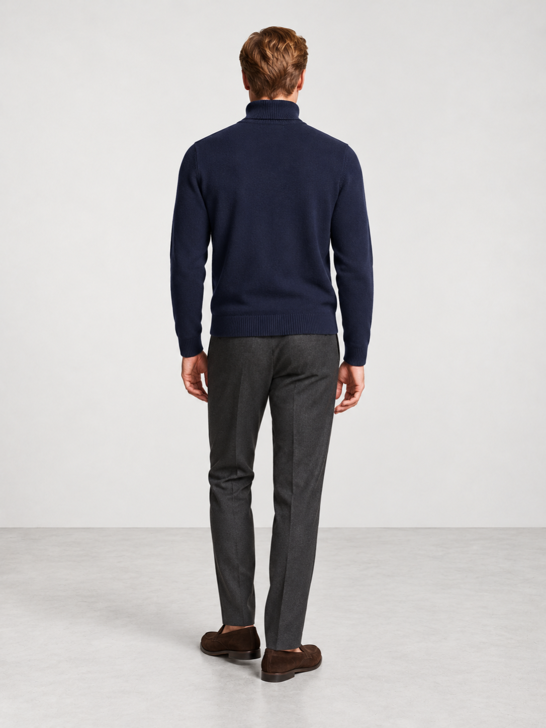 Men's Soft Knit Roll Neck Jumper - navy back