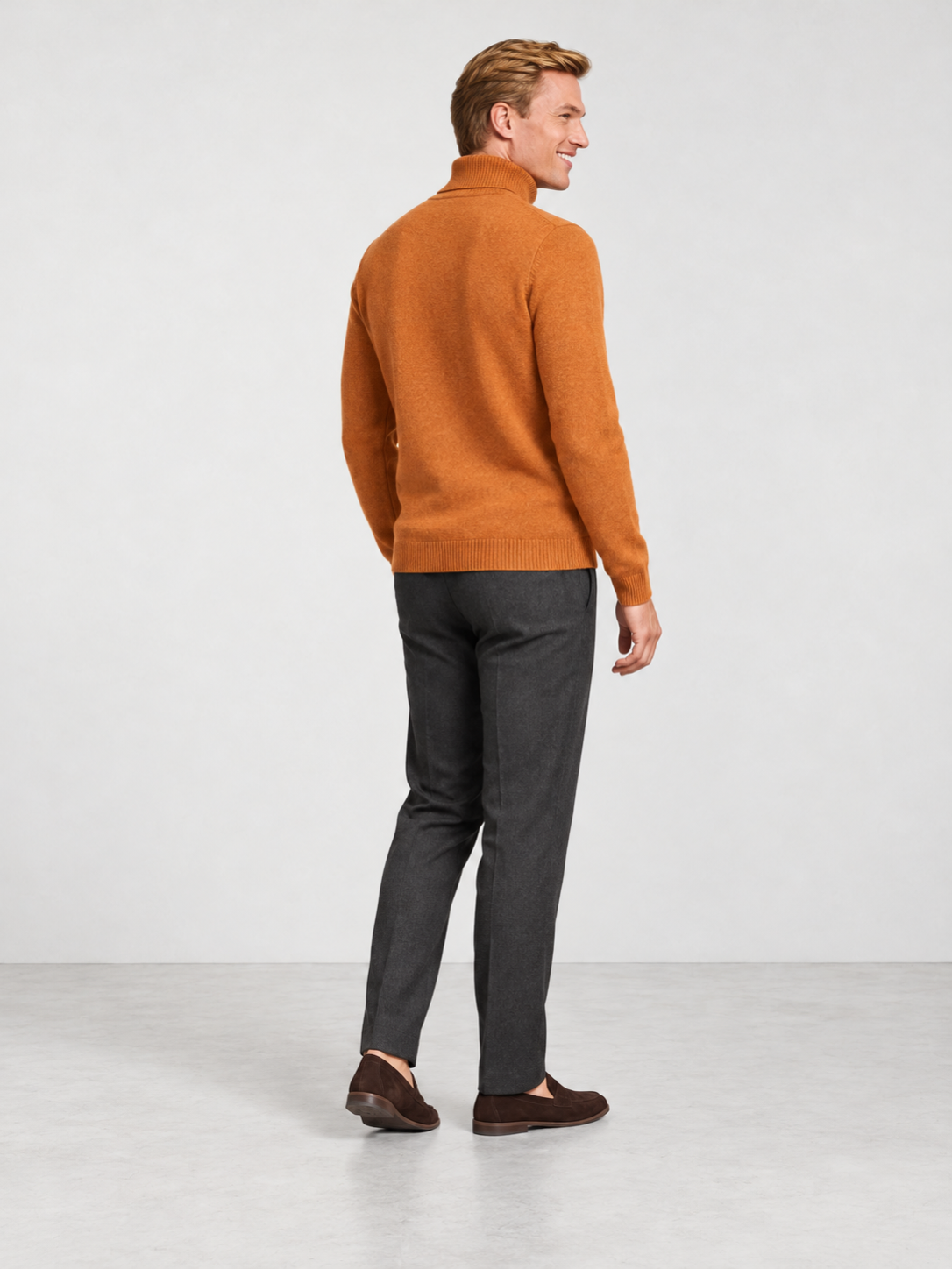 Men's Soft Knit Roll Neck Jumper - orange back
