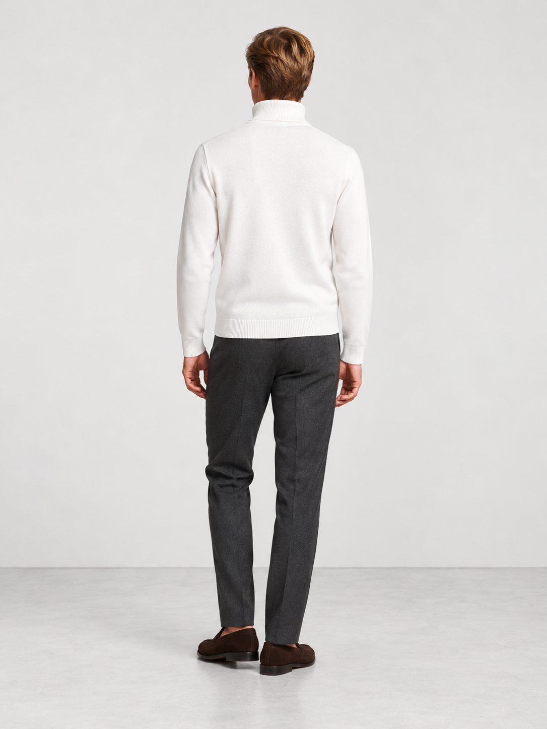 Men's Soft Knit Roll Neck Jumper - white back