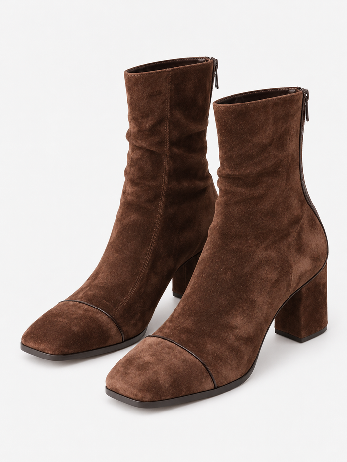 Women's Square Toe Suede-Look Block Heel Ankle Boots