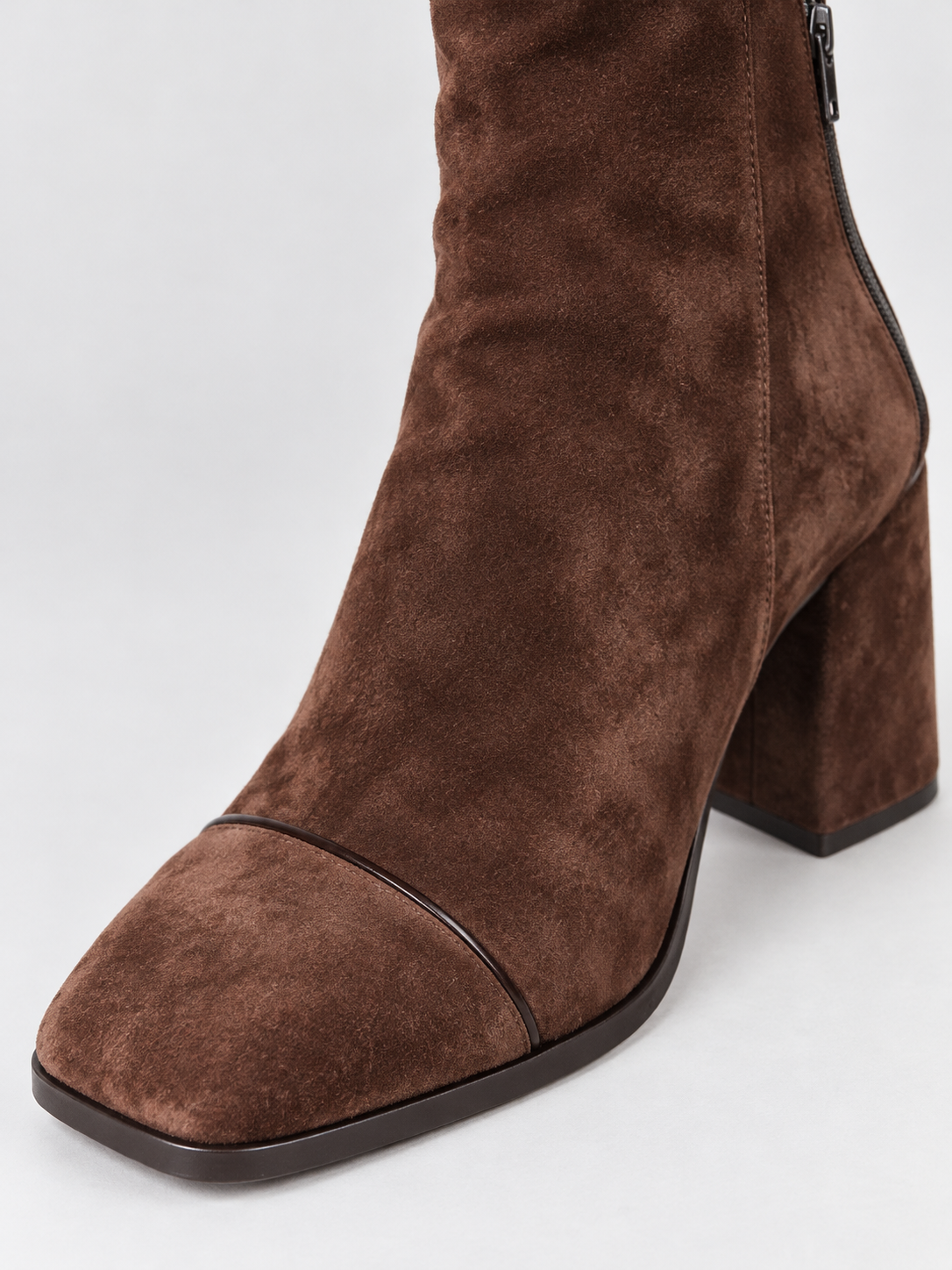 Women's Square Toe Suede-Look Block Heel Ankle Boots - brown detail