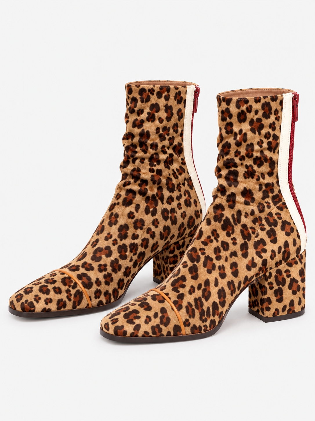Women's Square Toe Suede-Look Block Heel Ankle Boots - leopard product